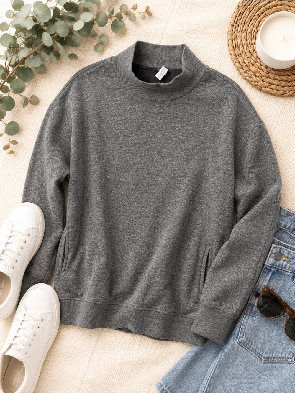 RBX Gray Heather Crewneck Sweatshirt with Black Trim